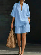 Lynne - Conjunto Blusa y Short Chic Casual