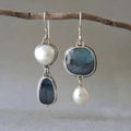 Celia - Pendientes vintage de perlas y piedra azul