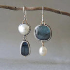 Celia - Pendientes vintage de perlas y piedra azul
