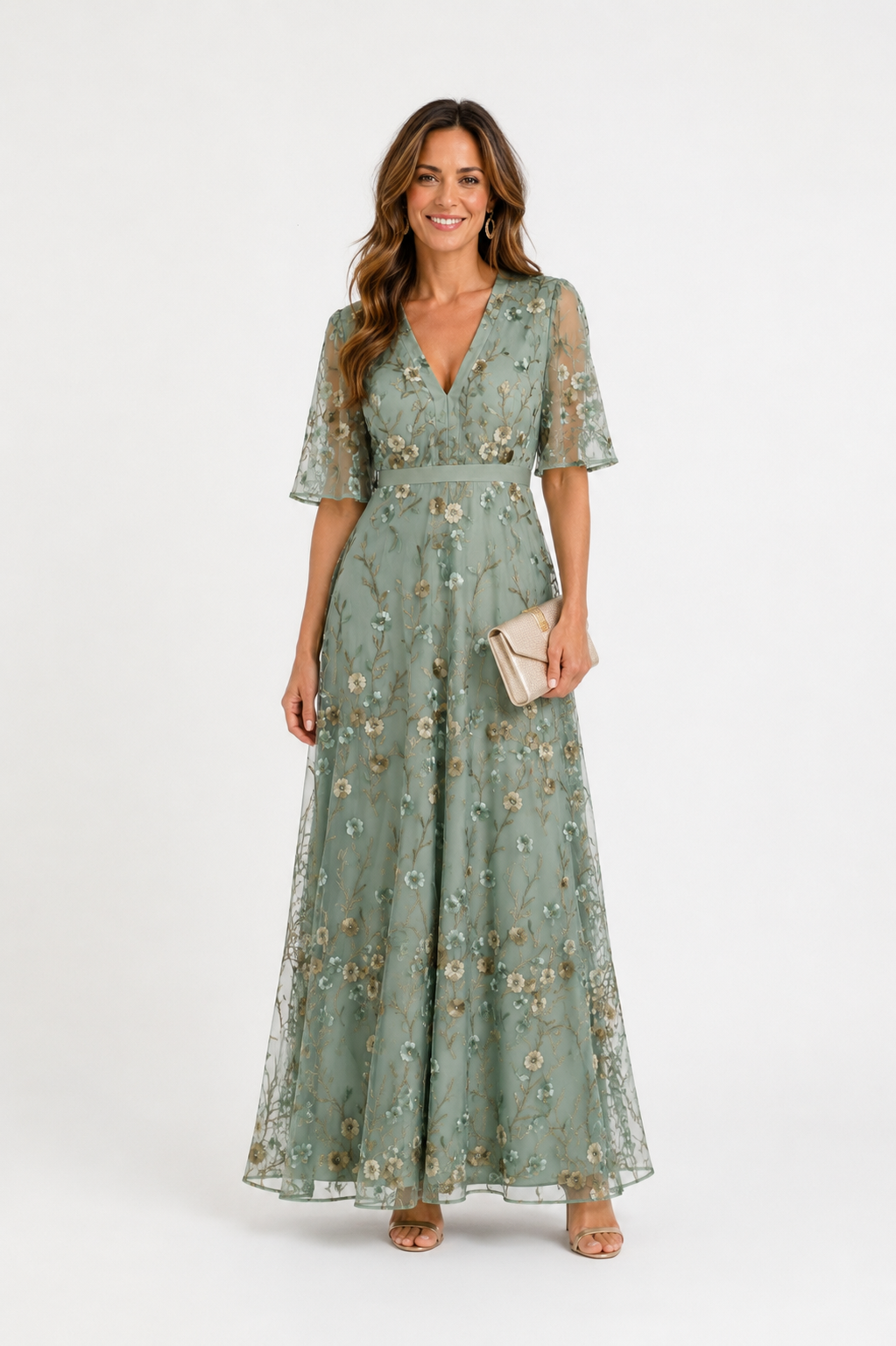 CARMEN VESTIDO LARGO CON BORDADOS FLORALES