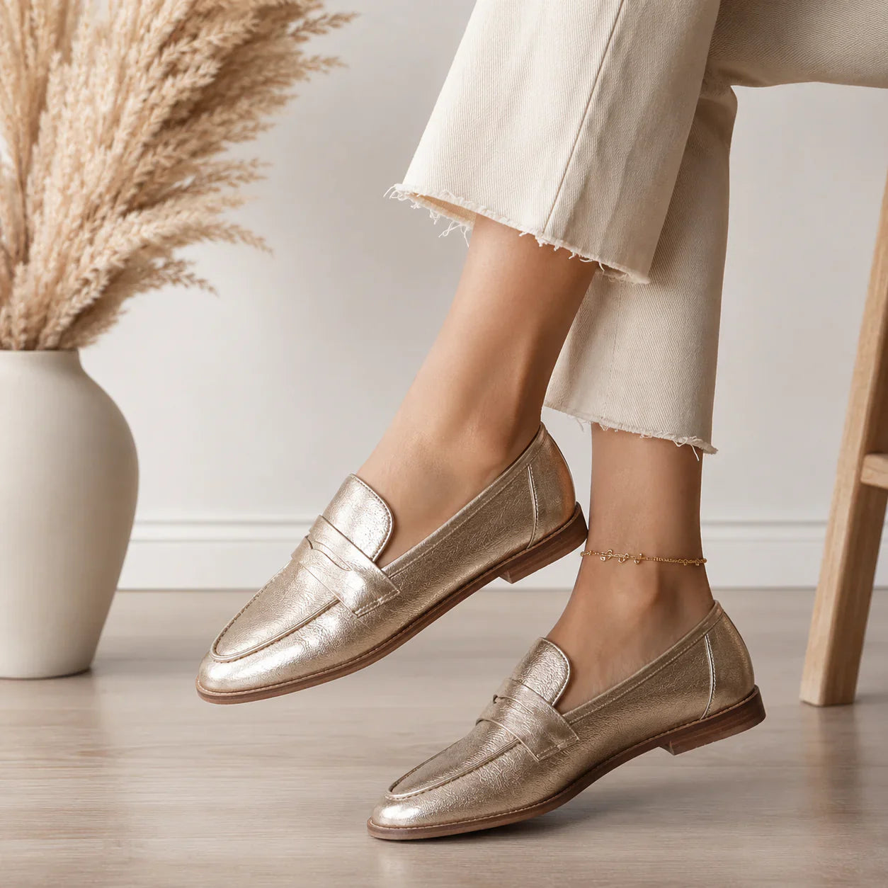 Darine - Mocasines Ligeros Chic Dorados Metálicos