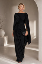 Kamila - Vestido de Noche Chic Drapado con Manga Capa