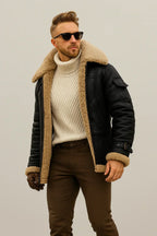 Marvin - Chaqueta de Cuero de Invierno con Forro de Borrego