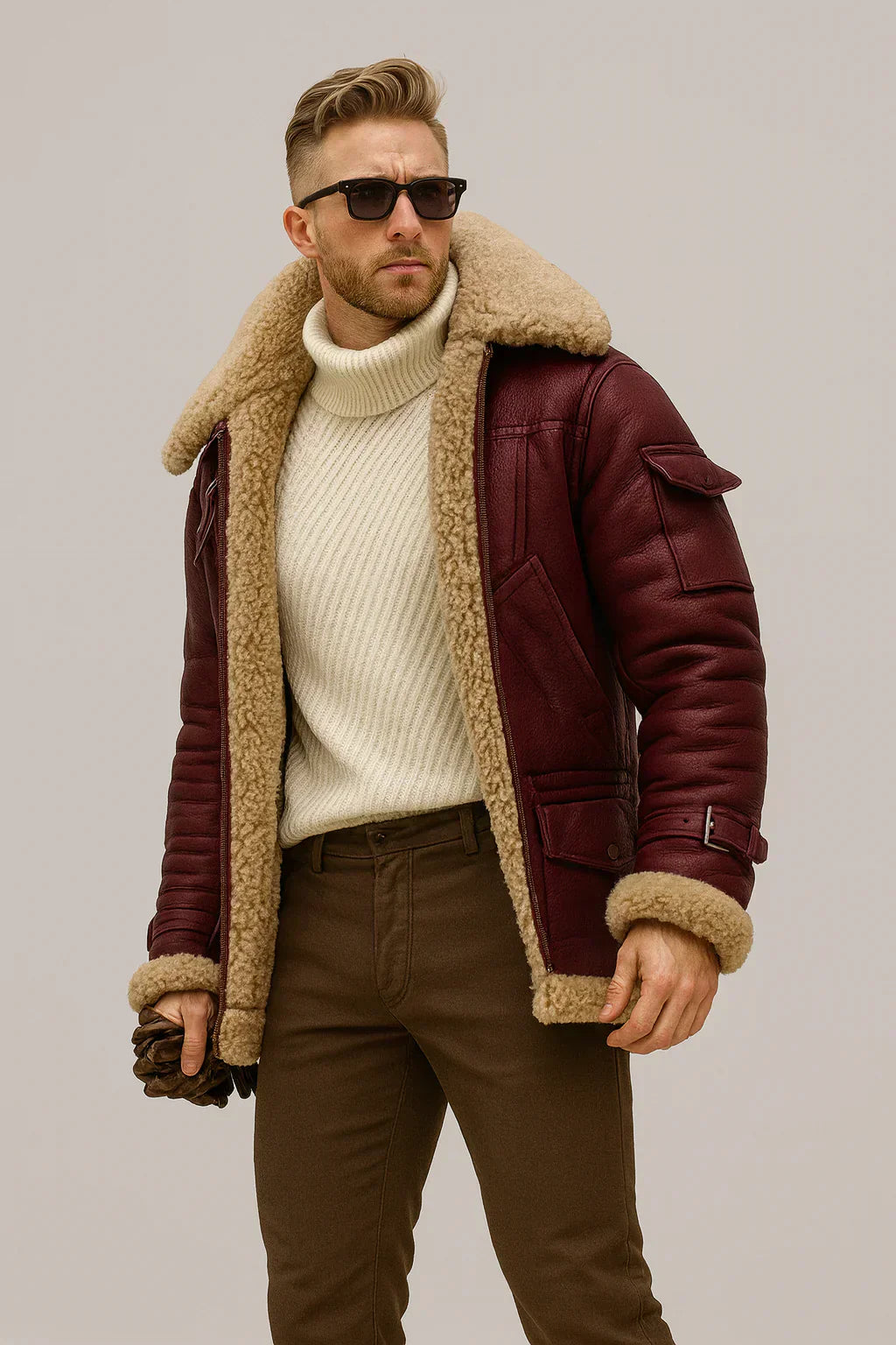 Marvin - Chaqueta de Cuero de Invierno con Forro de Borrego