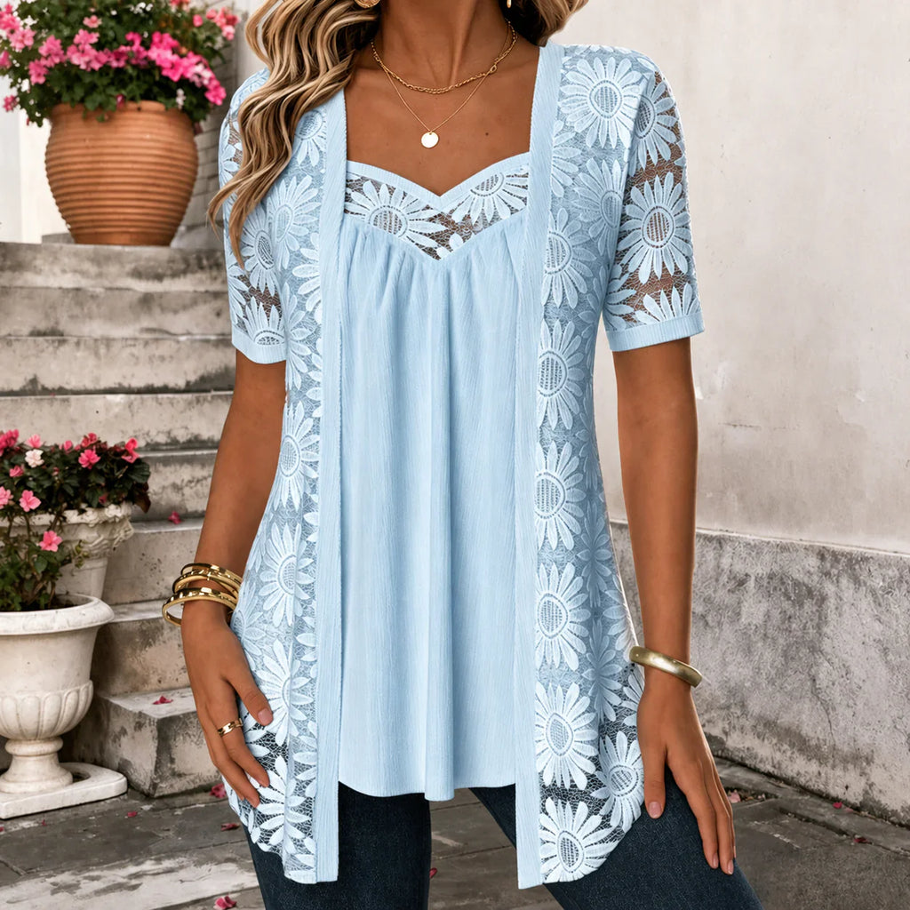 Yolaine - Blusa Femenina con Chaqueta Floral Bordada