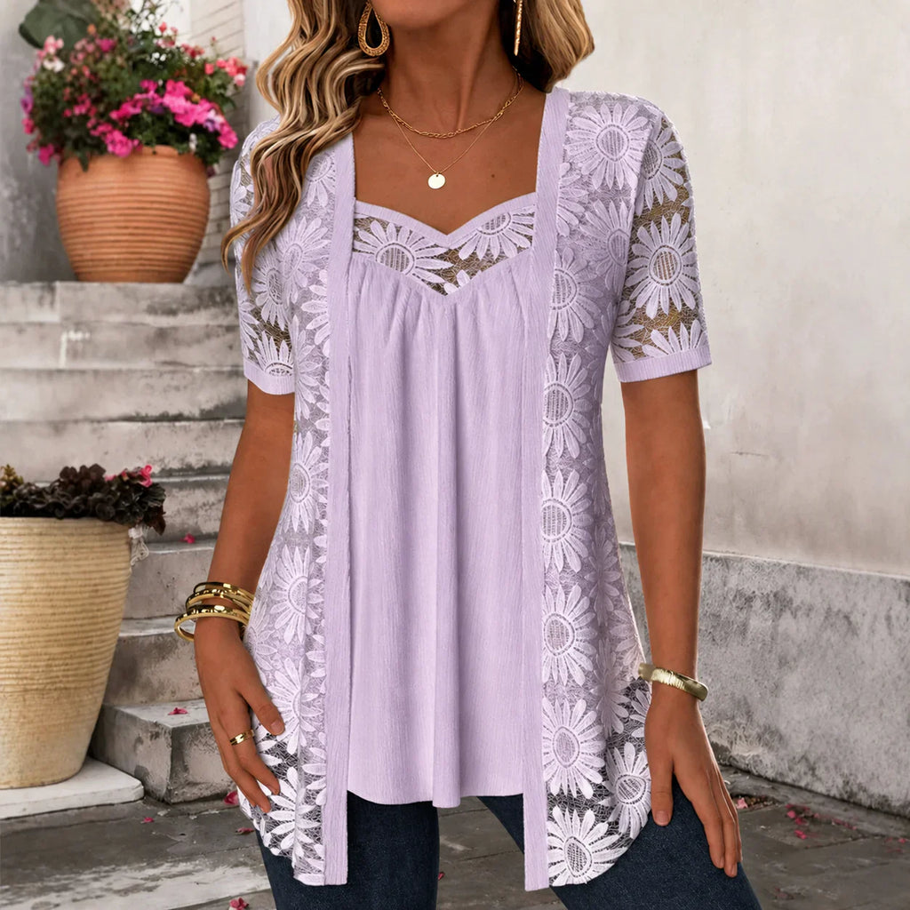 Yolaine - Blusa Femenina con Chaqueta Floral Bordada