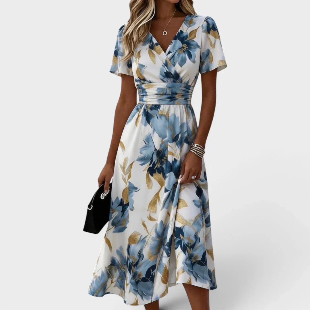 Elize - Vestido con Cuello Cruzado y Estampado Floral
