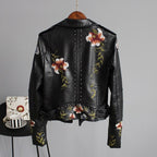 Azelina - Chaqueta de Cuero con Bordado de Flores