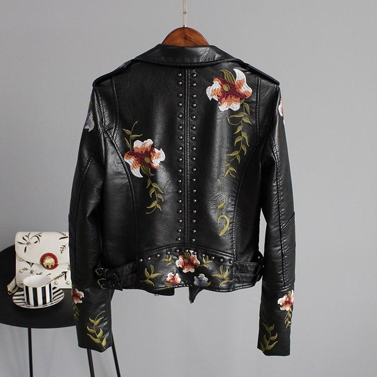 Azelina - Chaqueta de Cuero con Bordado de Flores