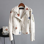 Azelina - Chaqueta de Cuero con Bordado de Flores