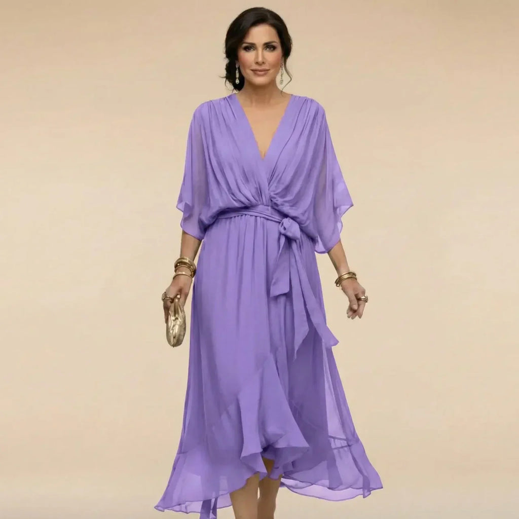 Fabienne - Vestido de Noche Fluido Ajustado de Chifón
