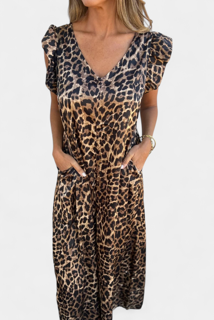 Isela Mono de Cuello en V con Estampado de Leopardo