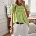 Arya - Blusa de Lunares en Relieve de Manga Corta