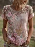 Ingri - Blusa Floral con Conejo y Perlas