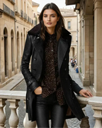 Lidwina - Abrigo Elegante Media De Piel Natural