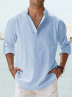 Artak - Camisa de Lino Transpirable con Media Botonadura