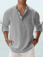Artak - Camisa de Lino Transpirable con Media Botonadura