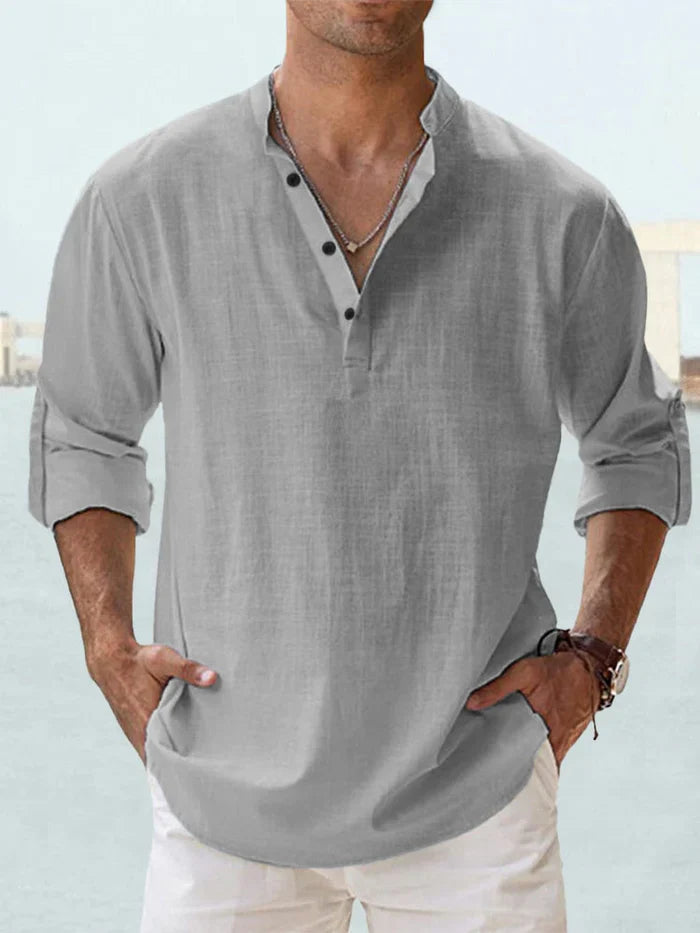 Artak - Camisa de Lino Transpirable con Media Botonadura