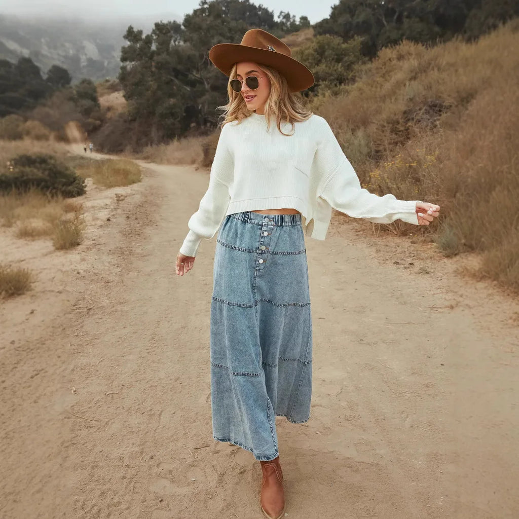 Isolda - Falda Vaquera Maxi Boho