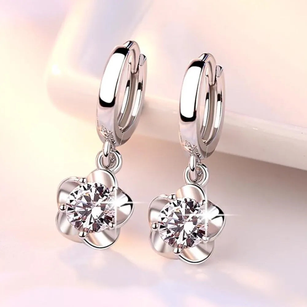 Pendientes Plata Sterling Zirconios Violeta y Blanco