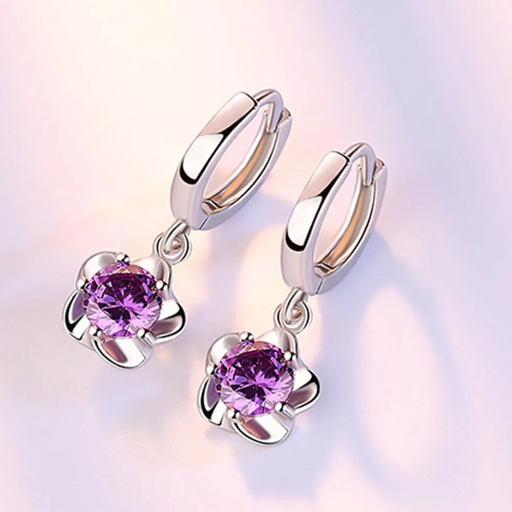 Pendientes Plata Sterling Zirconios Violeta y Blanco
