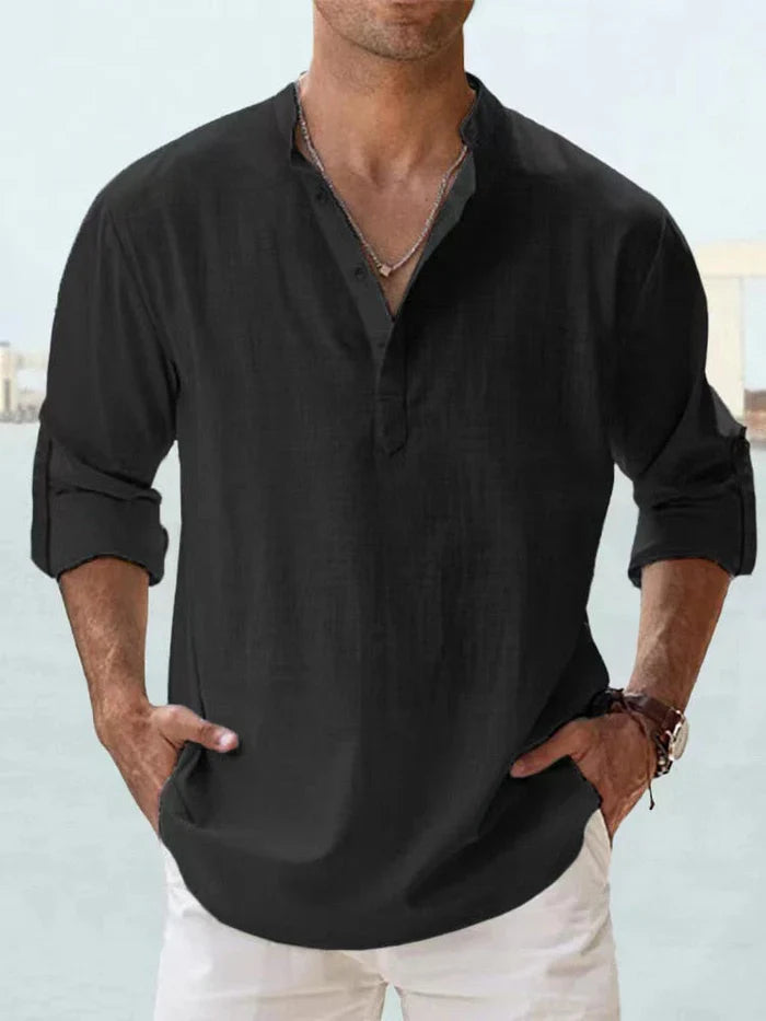 Artak - Camisa de Lino Transpirable con Media Botonadura