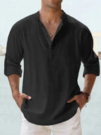 Artak - Camisa de Lino Transpirable con Media Botonadura