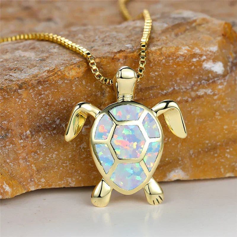 Collar Colgante Tortuga Ópalo de Fuego Verde Vintage