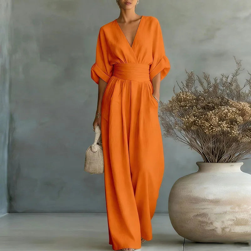 Ciarra - Mono Elegante de Algodón Fluido Ajustado