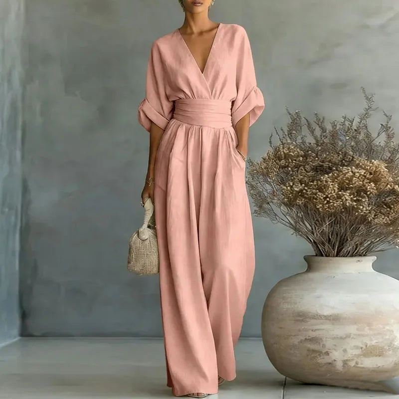 Ciarra - Mono Elegante de Algodón Fluido Ajustado