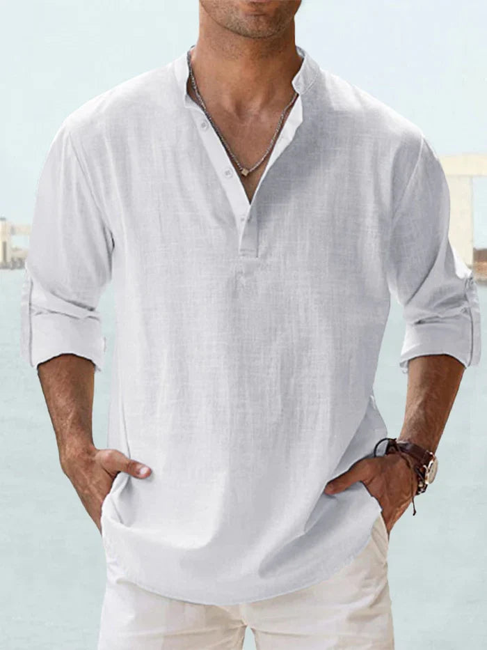 Artak - Camisa de Lino Transpirable con Media Botonadura