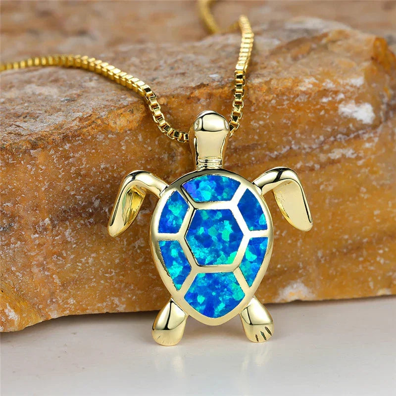 Collar Colgante Tortuga Ópalo de Fuego Verde Vintage