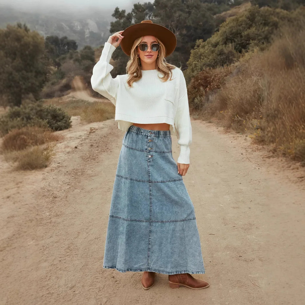 Isolda - Falda Vaquera Maxi Boho