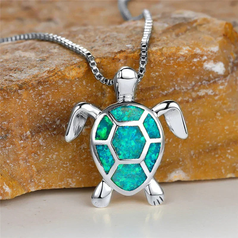Collar Colgante Tortuga Ópalo de Fuego Verde Vintage