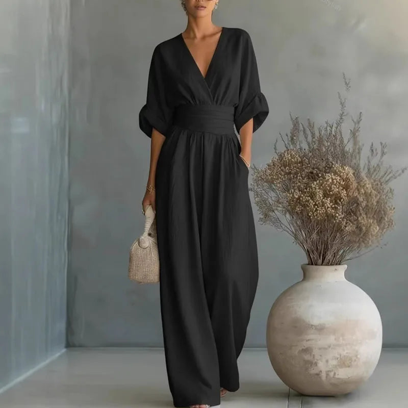 Ciarra - Mono Elegante de Algodón Fluido Ajustado