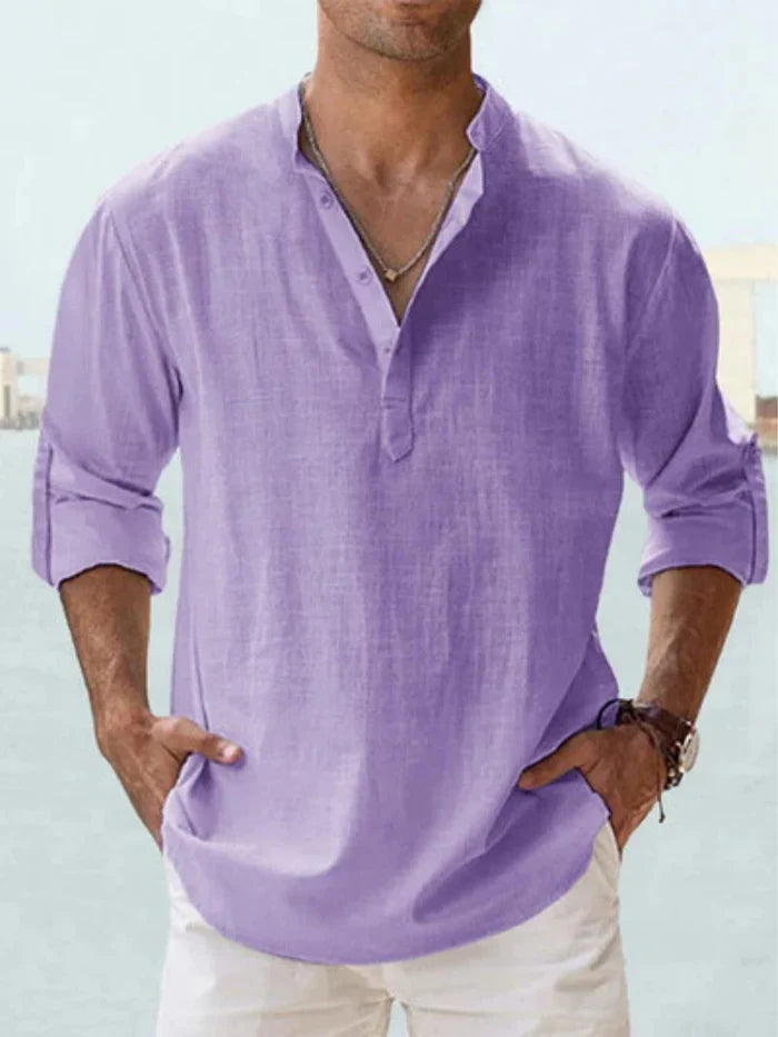 Artak - Camisa de Lino Transpirable con Media Botonadura