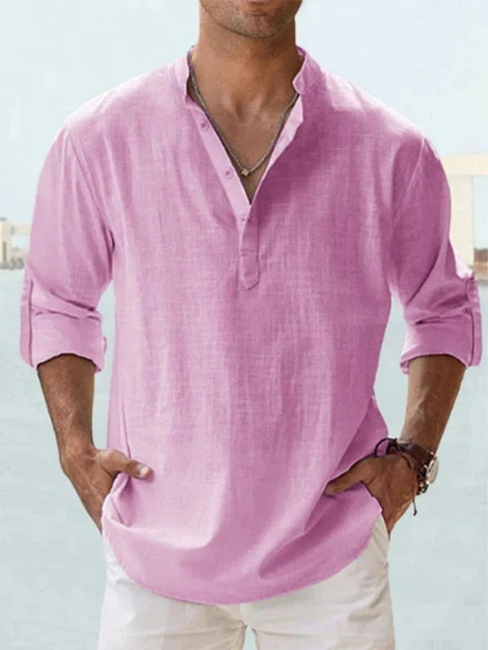 Artak - Camisa de Lino Transpirable con Media Botonadura