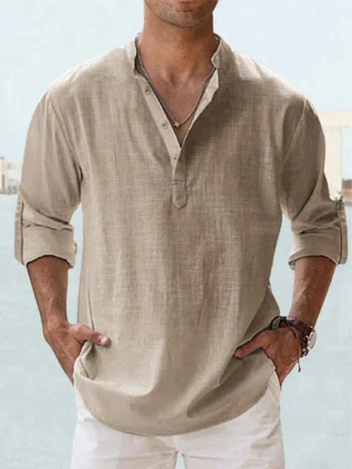 Artak - Camisa de Lino Transpirable con Media Botonadura