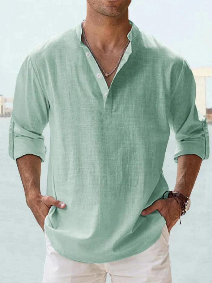 Artak - Camisa de Lino Transpirable con Media Botonadura