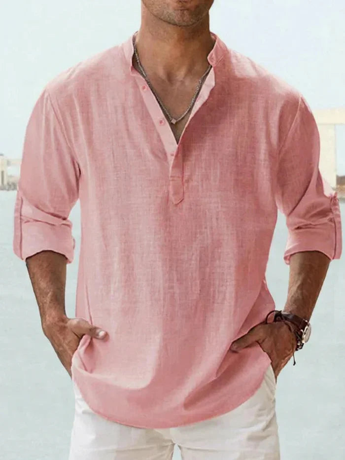 Artak - Camisa de Lino Transpirable con Media Botonadura