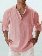 Artak - Camisa de Lino Transpirable con Media Botonadura