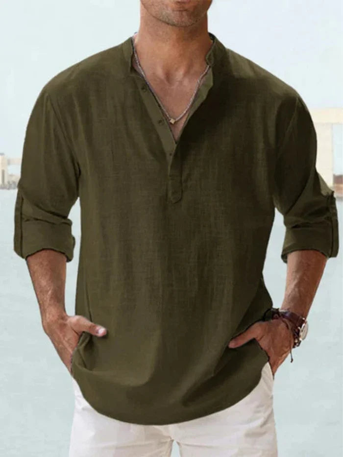 Artak - Camisa de Lino Transpirable con Media Botonadura