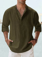 Artak - Camisa de Lino Transpirable con Media Botonadura