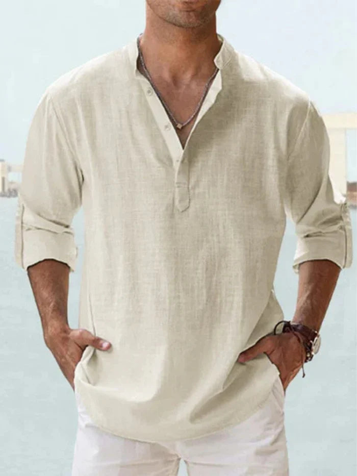 Artak - Camisa de Lino Transpirable con Media Botonadura