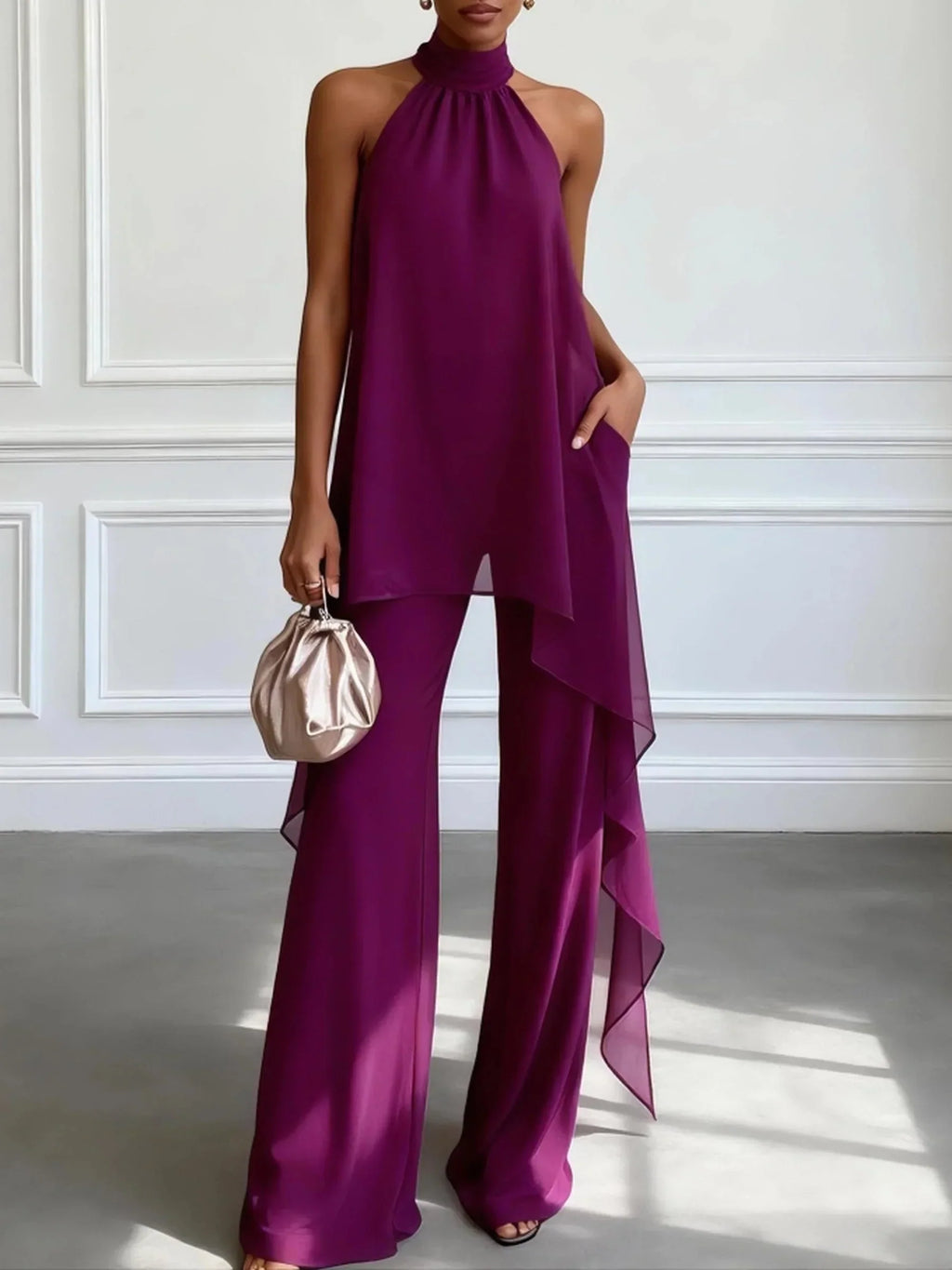 Seyana - Conjunto Chic Blusa y Pantalón Púrpura