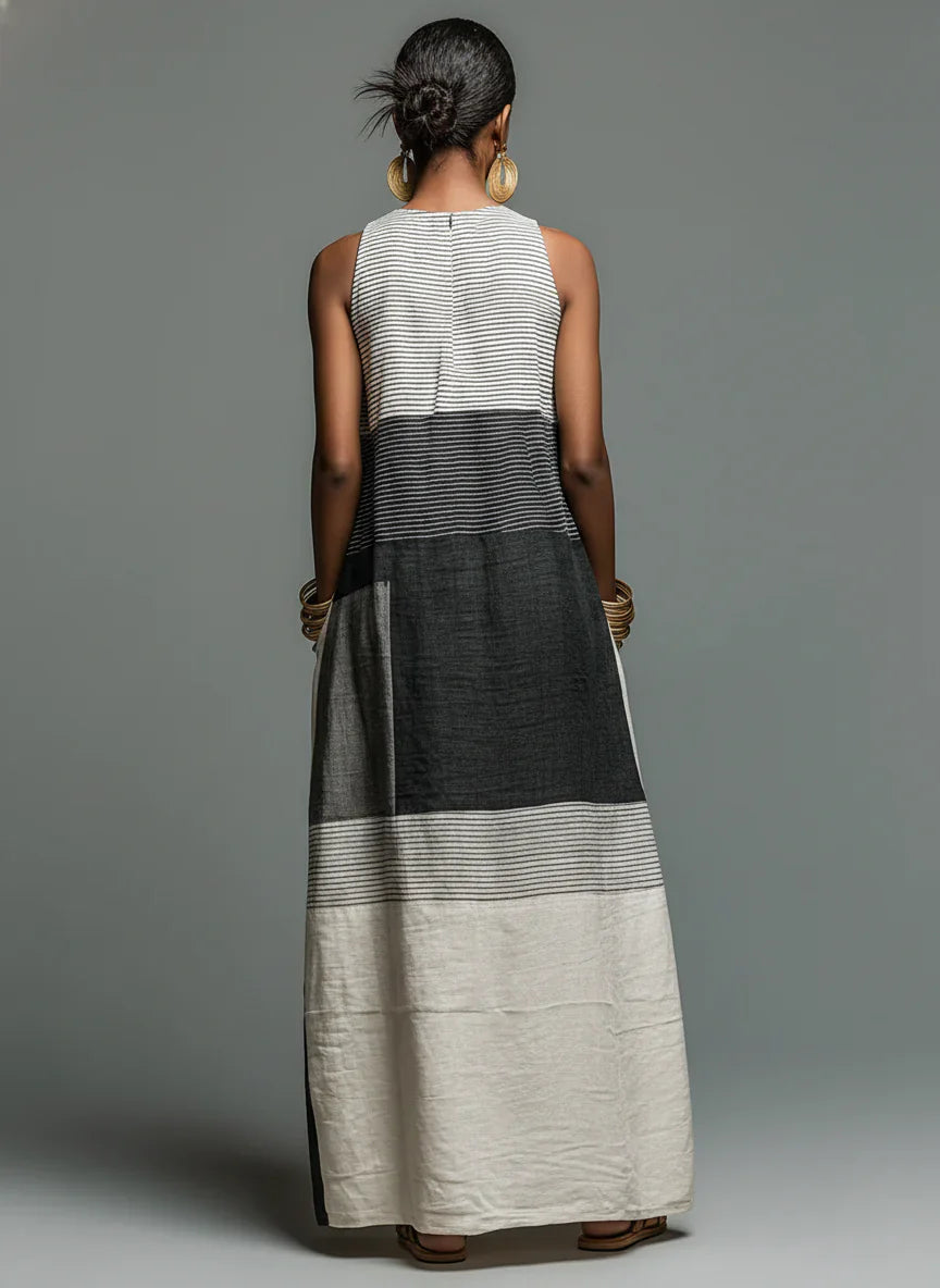 Beryl - Vestido Maxi de Patchwork a Rayas