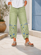 Greta - Pantalón Casual Bordado con Flores