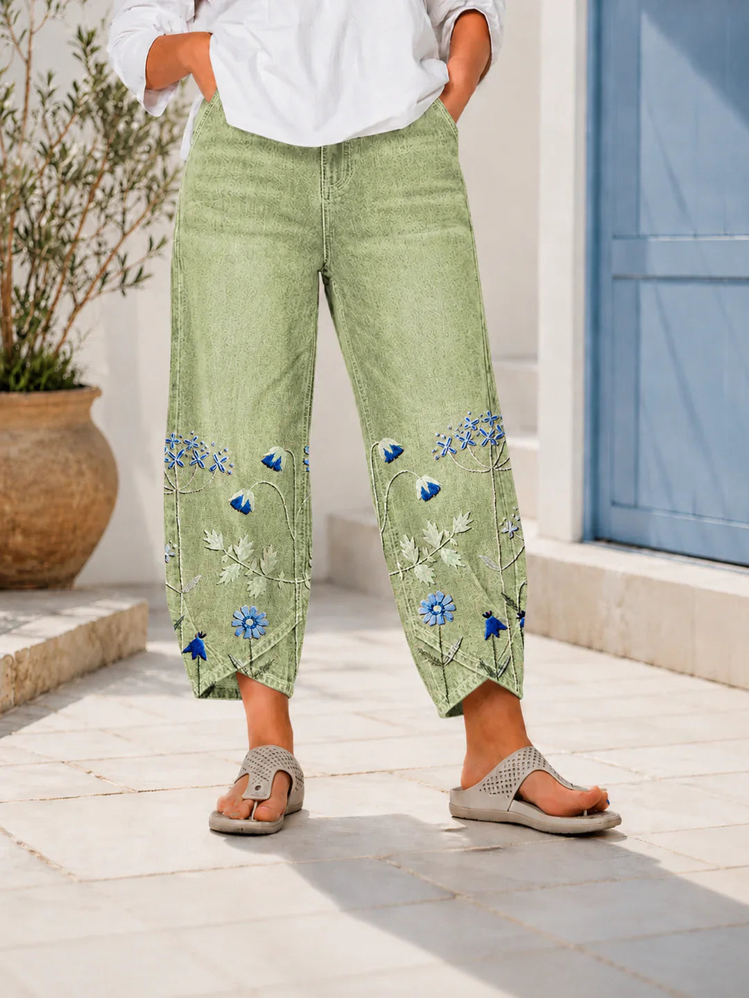 Greta - Pantalón Casual Bordado con Flores