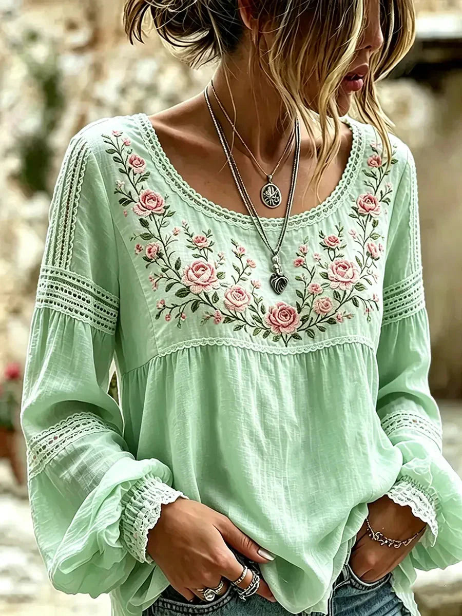 Isra - Blusa Estilo Bohemio Bordada Con Flores
