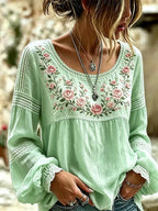 Isra - Blusa Estilo Bohemio Bordada Con Flores
